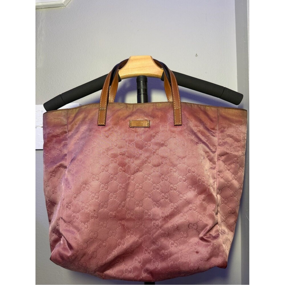 Gucci Pinkish Purple Tote Bag with Brown Leather Handles (project bag)
